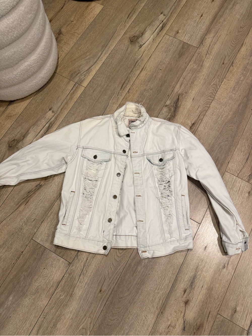 Furst of a Kind Distressed White Women's Denim Shorts Jacket
